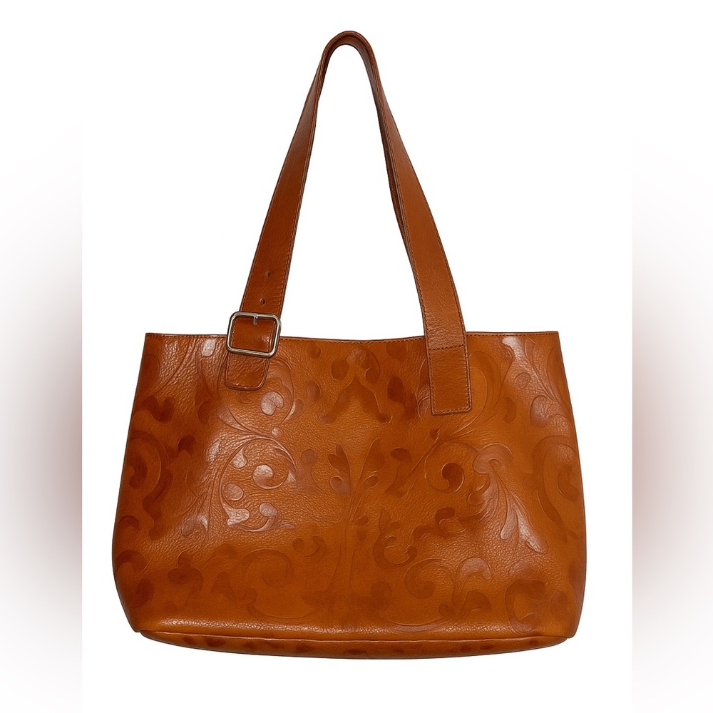 Christopher Kon Textured/Floral Pattern Genuine Leather Tote Bag In Tan Brown